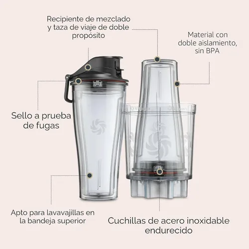 Miniatura 5 de Adaptador de taza personal Vitamix, libre de BPA, apto para lavavajillas, dos tazas de licuadora de 20 onzas, dos tapas y un adaptador de licuadora