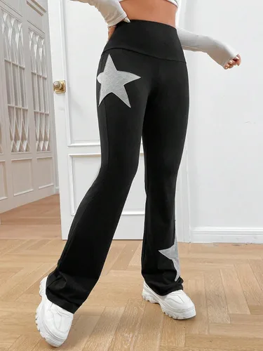 Miniatura 4 de COZYEASE Pantalones largos con estampado de estrellas y cintura elástica para mujer, pantalones largos con estampado geométrico