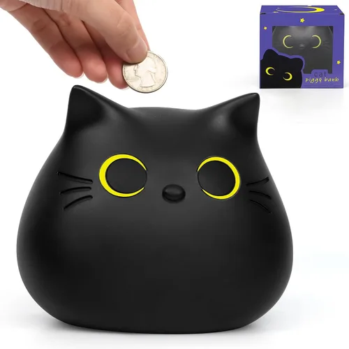 Alcancía de gato para niños, caja de dinero, alcancía irrompible para niñas, banco de gato negro, banco de dinero para niños, Navidad, 5.5 x 5