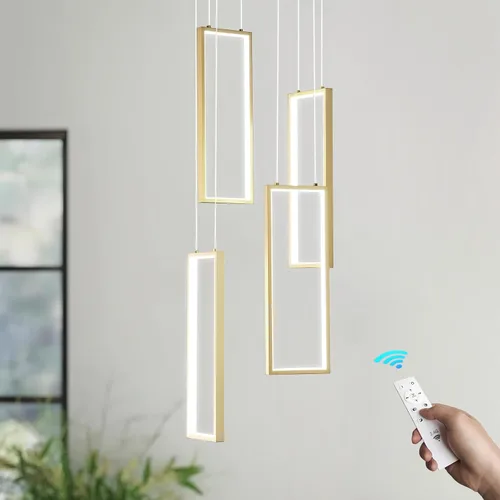 Miniatura 15 de Lámpara Colgante Moderna de Altura Ajustable Luminaria Negra 252W LED Luces Colgantes 12 Anillos Candelabro Rectangular Escalera Candelabro Grande