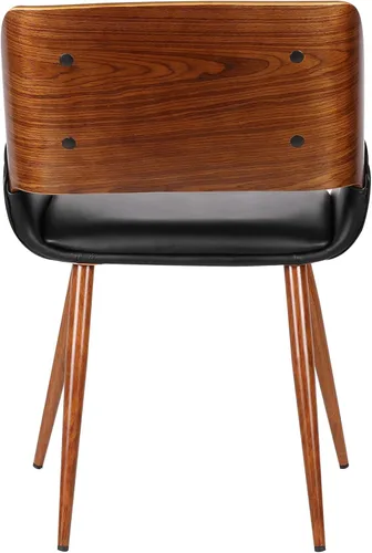 Miniatura 7 de Armen Living Silla de comedor Panda en piel sintética negra y acabado en madera de nogal Piel sintética negra/nogal