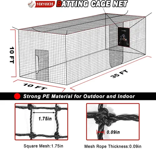 Miniatura 17 de Red de jaula de bateo de béisbol y sóftbol con receptor realista, solo red, red de jaula de bateo para práctica en el patio trasero, red deportiva