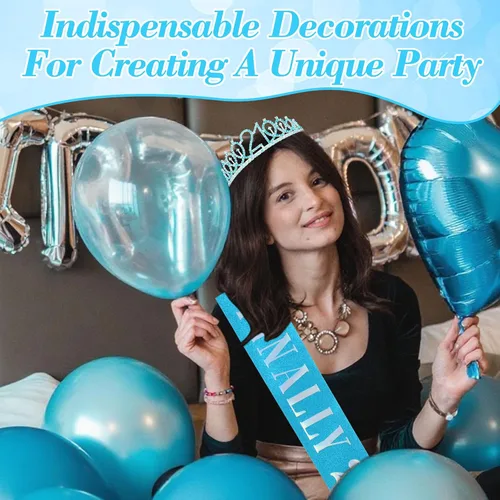 Miniatura 6 de CAVETEE Diadema de cumpleaños para mujer, decoraciones de cumpleaños número 21, banda y corona para fiesta de 21 años (azul, talla única)