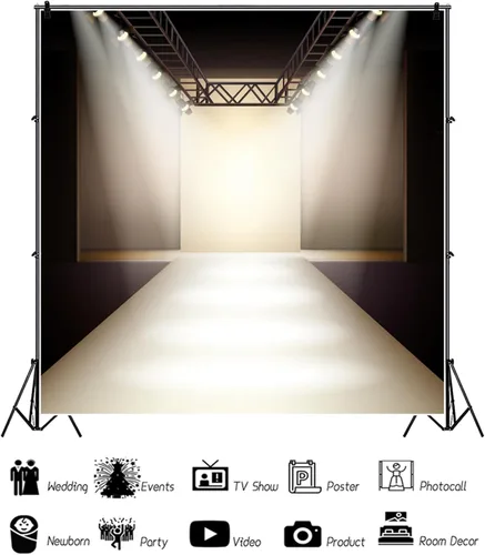 Miniatura 6 de Foco de pasarela de moda, telón de fondo iluminado de 10 x 10 pies, lámpara de fondo para fotografía, color plateado, escenario, pasarela, desfile