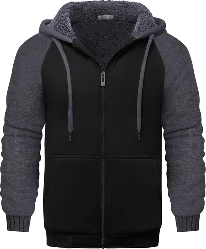 Miniatura 17 de GEEK LIGHTING Sudadera con capucha y cremallera para hombre, forro polar, chaqueta gruesa con capucha para invierno, cálida sudadera atlética