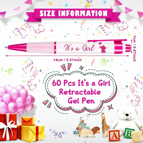 Miniatura 2 de Outus 60 bolígrafos retráctiles para baby shower, con mensajes giratorios, regalos de baby shower, regalos para invitados de fiesta (niña)