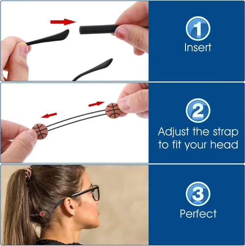 Miniatura 7 de Amabro 2 correas ajustables para gafas, sin cola, retenedor de gafas deportivas, soporte de cadena de gafas de sol, 13.8 in/14 pulgadas