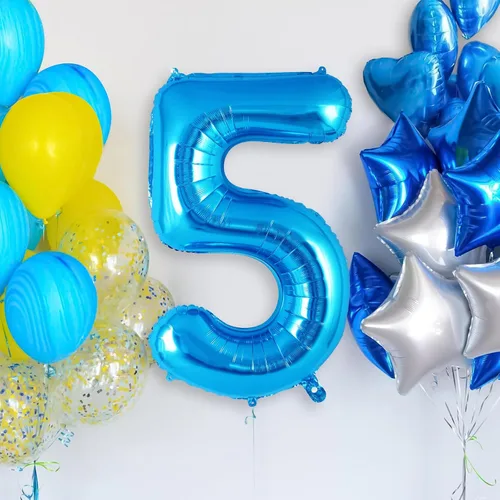 Miniatura 2 de Globo azul del número 5 de 40 pulgadas, globos grandes de aluminio con helio, globos gigantes de Mylar número 5 para decoración de fiesta