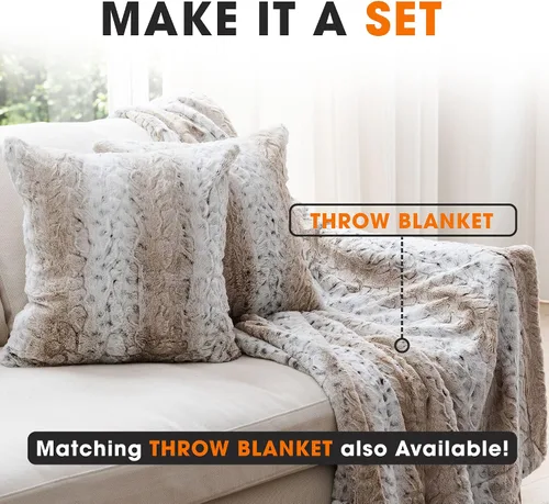 Miniatura 6 de Cheer Collection Almohadas de piel sintética en relieve, juego de 2 almohadas lumbares, 20 x 20 pulgadas, leopardo de nieve