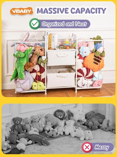 Miniatura 3 de VBABY Estantería para niños y almacenamiento de juguetes, estante grande 3 en 1 para habitaciones de niños, zoológico de animales de peluche