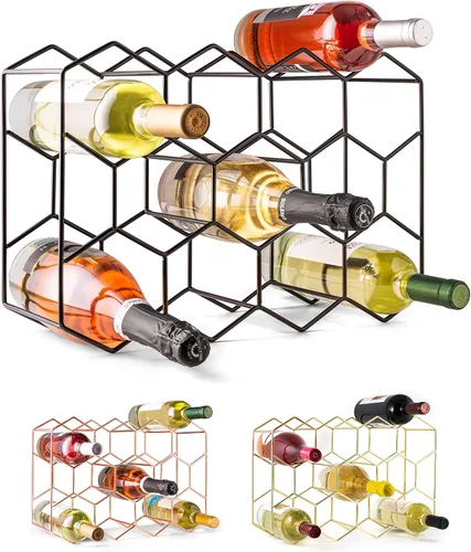 Miniatura 10 de Gusto Nostro Estantes de vino pequeños para 8 botellas y 4 vasos, estante de vino para encimera con soporte para vidrio, moderno estante de vino