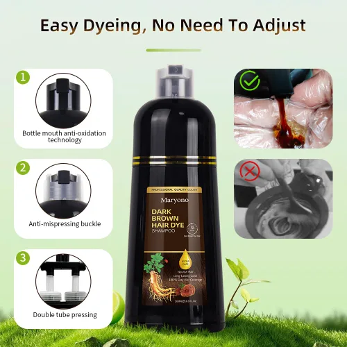 Miniatura 6 de Maryono Champú de tinte para el cabello castaño oscuro 3 en 1 para cobertura de canas, ingredientes herbarios, color instantáneo, para mujeres