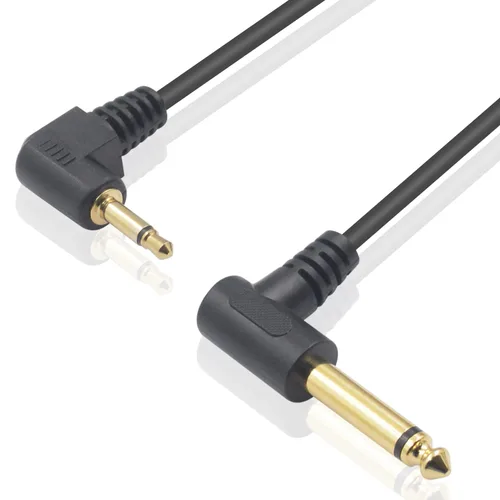 Miniatura 2 de Duttek Cable mono de 90 grados de 1/8 a 1/4, cable de guitarra de 1/8, ángulo recto de 0.250 in 1/4 macho a 0.138 in, cable de altavoz mono macho