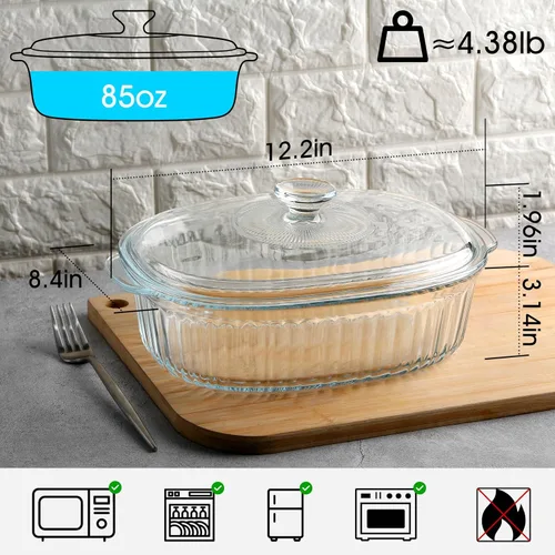 Miniatura 2 de NUTRIUPS Cacerola de vidrio con tapa de vidrio, vidrio de borosilicato, cacerola para horno, fuente para hornear con tapa (3 cuartos)