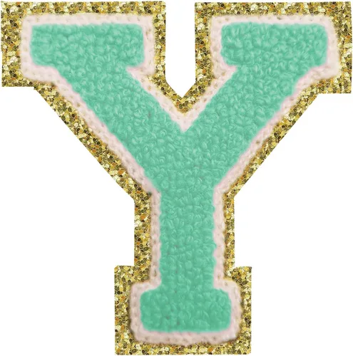 Miniatura 22 de Parches de letras termo-adhesivas de felpilla para chaquetas, parches de letras universitarias con brillantina para planchar en la letra azul A