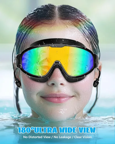 Miniatura 7 de Aegend Nuevo paquete de 2 gafas de natación de visión amplia para niños, gafas antivaho/anti-UV sin fugas con tapones para los oídos para niños de 3