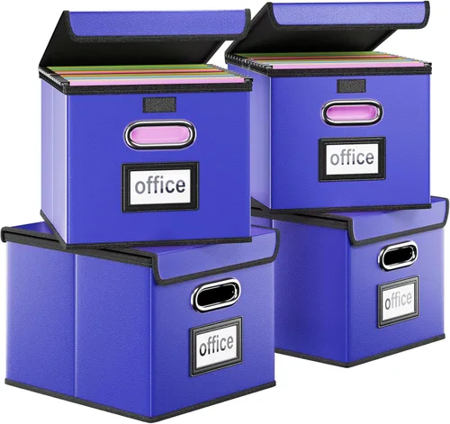 Miniatura 67 de Caja Organizadora de Archivos con Tapa, Caja Organizadora Plegable de Cuero Sintético para Carpetas Colgantes con Rieles de Plástico, Cajas (cuero)