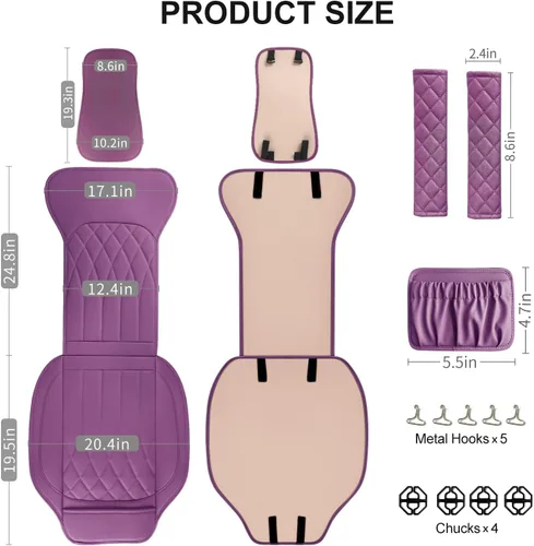 Miniatura 2 de BEITK Paquete de 2 fundas de cuero para asiento delantero de automóvil, protectores universales para asiento de automóvil sin laterales con bolsillo