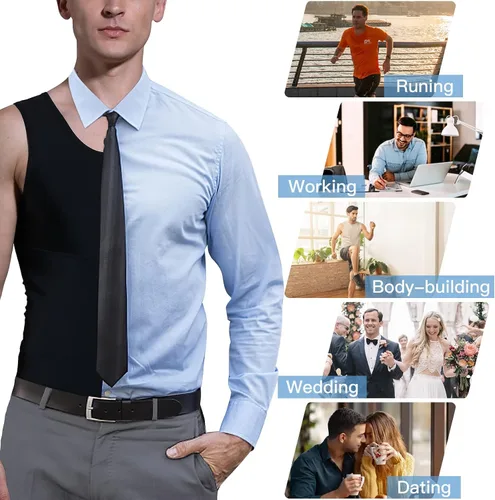 Miniatura 6 de MJHCJH Camiseta de compresión para hombre, chaleco adelgazante, camiseta interior moldeadora de cuerpo, camiseta sin mangas, moldeadora