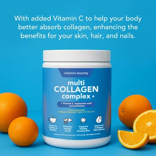 Miniatura 4 de Vitamin Bounty Péptidos de colágeno múltiple en polvo para hombres y mujeres (Complejo Plus) – 5 tipos de proteína de colágeno hidrolizada