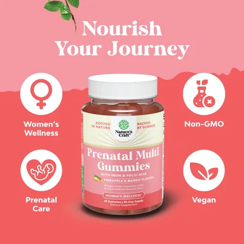 Miniatura 4 de Natures Craft Gomitas prenatales veganas para mujer, vitaminas prenatales gomosas para mujeres con ácido fólico de hierro y mezcla de superfrutas