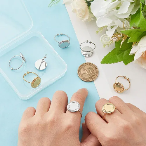 Miniatura 4 de UNICRAFTALE 10 piezas de 2 colores 304 de acero inoxidable abierto anillo componente DIY cúpula en blanco anillo de fabricación de anillos de copa