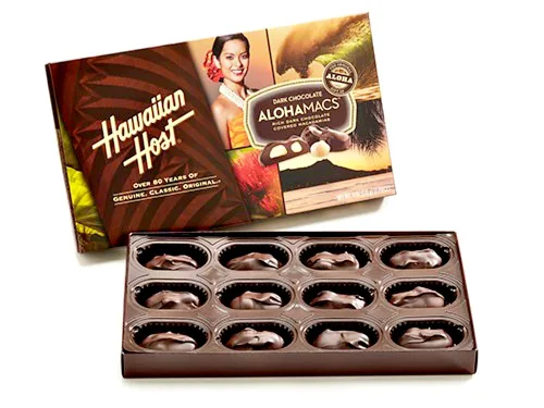 Miniatura 2 de Nueces de macadamia cubiertas de chocolate negro Hawaiian Host Alohamacs (1 caja)