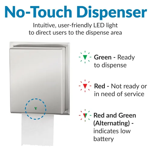 Miniatura 4 de Bobrick Dispensador automático de toallas de papel, semiempotrado, acero inoxidable con acabado satinado, sensor ajustable, luz de guía LED