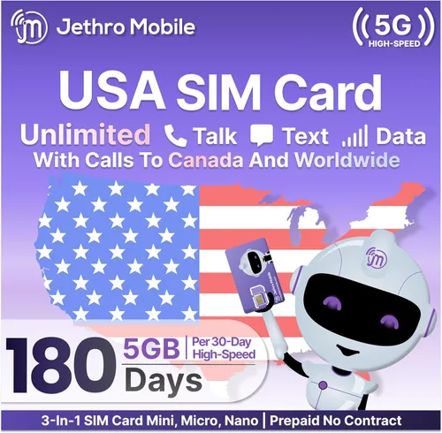 Miniatura 8 de Jethro Mobile Plan prepago – 30 días de conversación y texto ilimitados + 5 GB de datos de alta velocidad Funciona con iPhone, Android y teléfonos