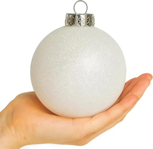 Miniatura 6 de Adornos grandes y blancos para árbol de Navidad de estilo casa de campo, decoración navideña, de 4.72 pulgadas, de plástico inastillable, bolas