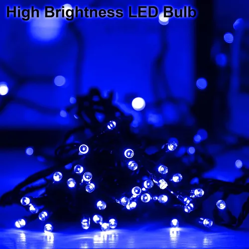 Miniatura 5 de Guirnalda de luces solares azules impermeables para exteriores, paquete de 2 unidades de 144 pies, 400 LED con 8 modos de impermeabilidad IP44