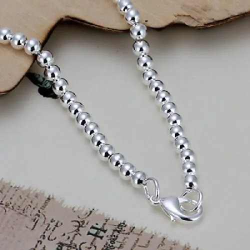 Miniatura 2 de Cutesmile Joyería de moda 925 plata esterlina 0.157 in Lucky Round Beads pulsera para mujer, Plata