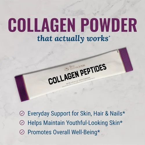 Miniatura 3 de Live Conscious Paquetes de péptidos de colágeno en polvo sin sabor – Polvo de colágeno hidrolizado – Soporte para el cabello, la piel, las uñas
