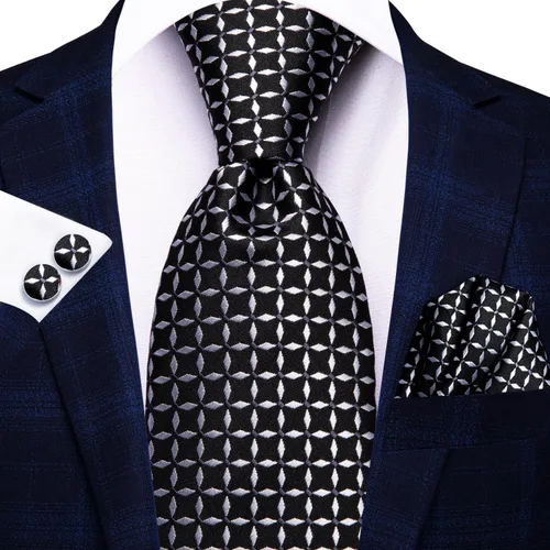 Miniatura 64 de Hi-Tie Corbata clásica de cachemira para hombre con pañuelo y gemelos a cuadros