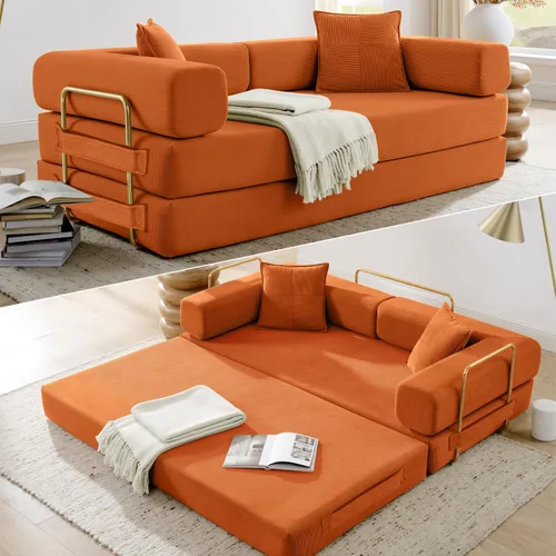 Miniatura 16 de HANXIN Sofá cama convertible de 78 pulgadas, sofá cama plegable con marco de forma fija, sofá biplaza sin hueso futón con cama extraíble, no Beige