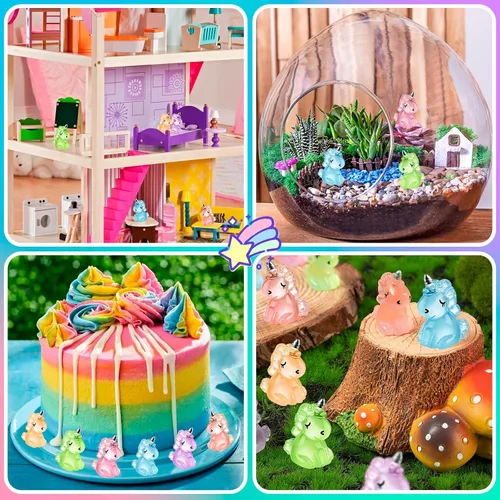 Miniatura 7 de HFAYDZSW 60 piezas de figuritas de unicornio mini de resina luminosas, ornamento pequeño de unicornio que brilla en la oscuridad para jardín
