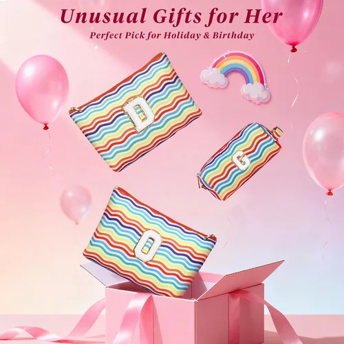 Miniatura 39 de Bolsa de viaje de maquillaje con monograma de 2 piezas para regalos de niñas adolescentes, bolsa de cosméticos para niñas, bolsa de aseo de viaje