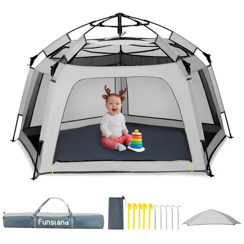 Miniatura 10 de Tienda de campaña desplegable para bebés, tienda de campaña para exteriores e interiores para playa con toldo, bolsa de viaje, patio de juegos Bosque