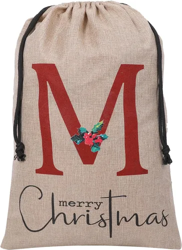 Miniatura 15 de Subyan Bolsa de regalo de Navidad de arpillera de 27 x 23 pulgadas, extra grande, reutilizable, personalizada, con monograma, con cordón