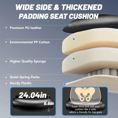 Miniatura 4 de Silla de oficina grande y alta de 800 libras para personas pesadas, silla ejecutiva resistente con respaldo alto, asiento extra ancho y lumbar