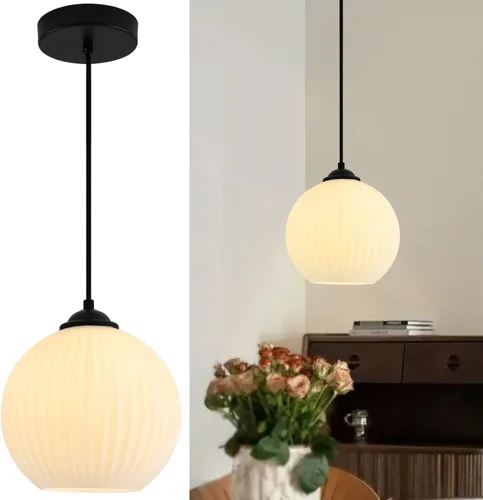 Miniatura 15 de Lámpara colgante de vidrio de leche dorada Luz colgante de latón antiguo, pequeñas luces colgantes blancas para isla de cocina, lámpara de techo