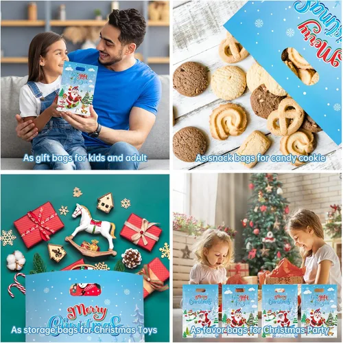 Miniatura 6 de 40 piezas de bolsas de regalo de Navidad con asas - Bolsas de golosinas de invierno para niños, geniales bolsas de caramelos de Santa Claus