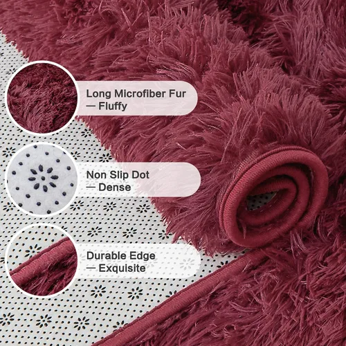Miniatura 5 de Andency Alfombras suaves color burdeos para sala de estar, dormitorio, 5 x 8 pies, alfombra de noche lanuda esponjosa, antideslizante, alfombra