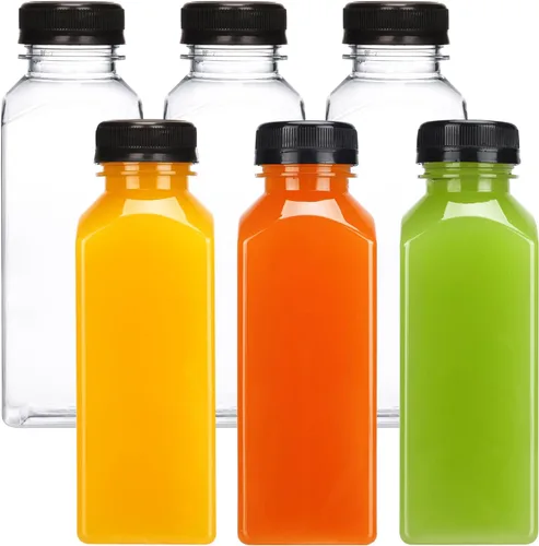Miniatura 15 de Moretoes 6 botellas de 120 ml de plástico para jugo con tapas, botellas transparentes vacías reutilizables para shots de jengibre, recipientes