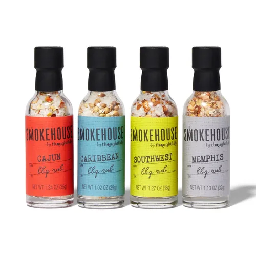 Miniatura 3 de Smokehouse by Thoughtfully, juego de regalo Smokehouse Barbecue Rubs, sabores incluyen cajún, caribe, Memphis y suroeste, juego de 4