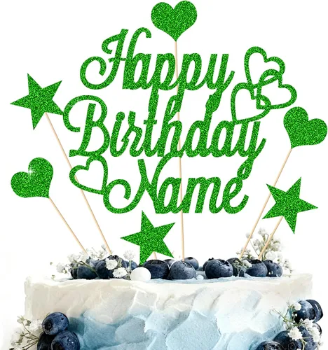 Miniatura 16 de Adorno Personalizado para Pastel de Feliz Cumpleaños Decoración para pastel con nombre personalizado Tarjeta con purpurina de doble cara