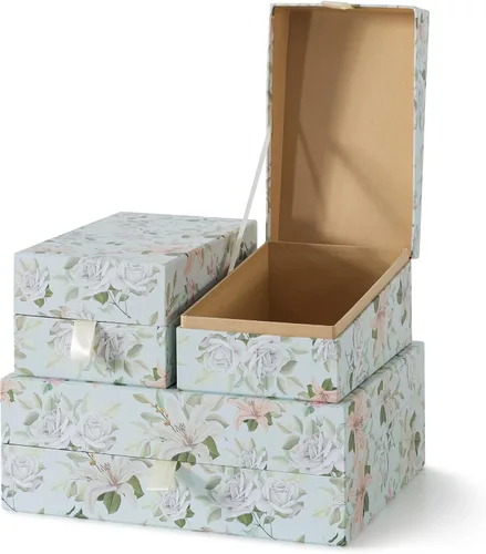 Miniatura 2 de Soul & Lane Cajas decorativas florales pastel con tapas con bisagras y tirador de cinta apagada, pétalos pastel, juego de 3