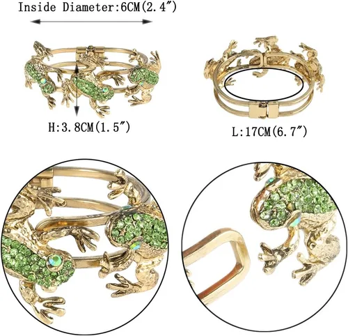 Miniatura 4 de EVER FAITH Pulsera de cristal austriaco con 3 ranas inspiradas en la vendimia para mujer