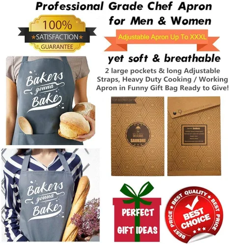Miniatura 7 de Divertidos delantales de hornear para mujeres y hombres, bonitos regalos para panaderos, delantal de cocina con 2 bolsillos, delantal de cumpleaños