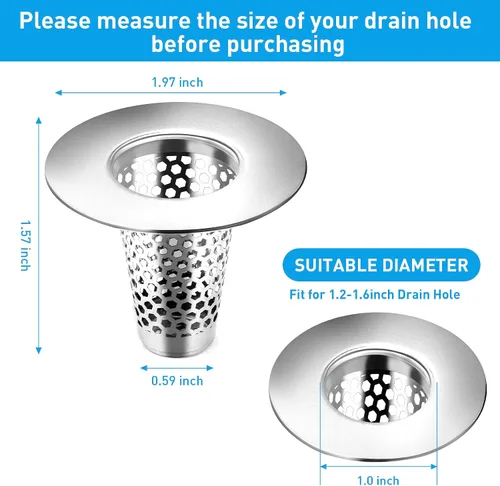 Miniatura 2 de 2 piezas de filtros de drenaje para fregadero de baño, 1" pequeño cónico de acero inoxidable premium poroso colector de pelo, filtro de drenaje